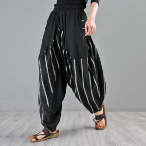 Baggy-Fit Casual Flow Pants Womens Striped Low Crotch Pants