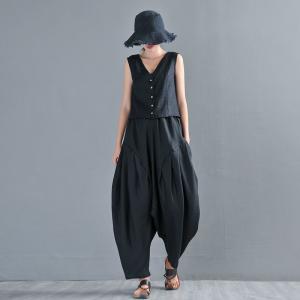 V-Neck Linen Waistcoat Button Down Plain Vest