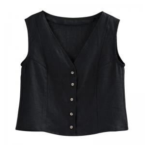 V-Neck Linen Waistcoat Button Down Plain Vest