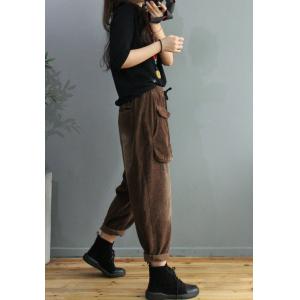 Front Flap Pockets Corduroy Pants Vintage Womens Pull-On Pants