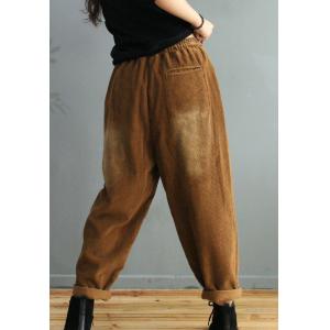 Front Flap Pockets Corduroy Pants Vintage Womens Pull-On Pants