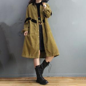 Chunky Striped Corduroy Coat Button Down Loose Shirt Coat