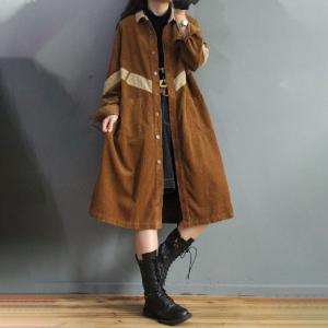 Chunky Striped Corduroy Coat Button Down Loose Shirt Coat