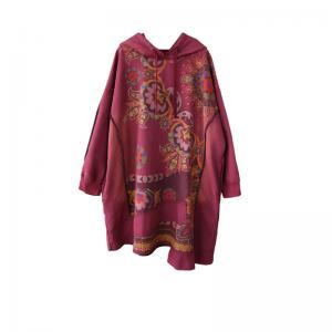 Asymmetrical Printed Hooded Dress Cotton Large Folk Dress