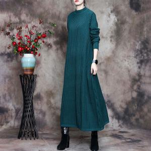 Solid Color Elegant Knit Dress Mock Neck Loose Sweater Dress