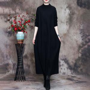 Solid Color Elegant Knit Dress Mock Neck Loose Sweater Dress