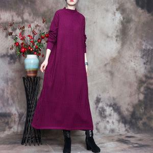 Solid Color Elegant Knit Dress Mock Neck Loose Sweater Dress