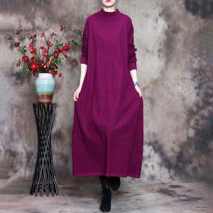 Solid Color Elegant Knit Dress Mock Neck Loose Sweater Dress