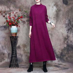 Solid Color Elegant Knit Dress Mock Neck Loose Sweater Dress