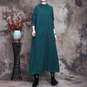 Solid Color Elegant Knit Dress Mock Neck Loose Sweater Dress