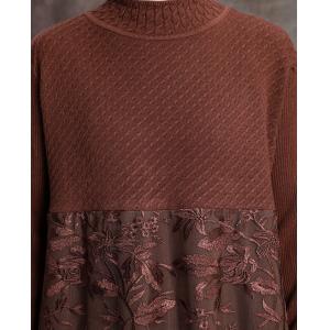 Leaf Embroidered Lace Dress Elegant Wool Sweater Dress