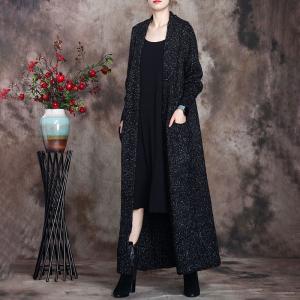 H-Shaped Long Black Cardigan Knit Modest Oversized Cardigan