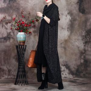 H-Shaped Long Black Cardigan Knit Modest Oversized Cardigan