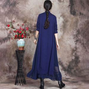 Gauze Splicing Mock Neck Dress Knitting Sweater Fit and Flare Dress