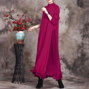 Gauze Splicing Mock Neck Dress Knitting Sweater Fit and Flare Dress