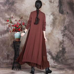 Gauze Splicing Mock Neck Dress Knitting Sweater Fit and Flare Dress