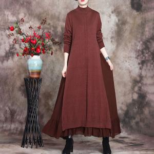 Gauze Splicing Mock Neck Dress Knitting Sweater Fit and Flare Dress