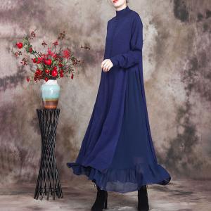 Gauze Splicing Mock Neck Dress Knitting Sweater Fit and Flare Dress