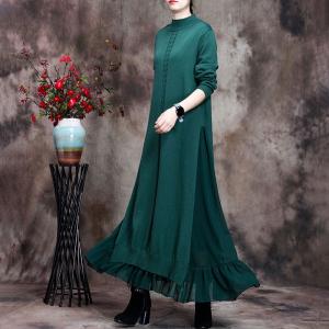 Gauze Splicing Mock Neck Dress Knitting Sweater Fit and Flare Dress