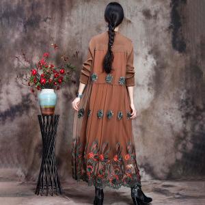 Church Fashion Floral Embroidered Dress Cotton Elegant Modest Clothing