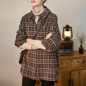 Cotton Classic Check Shirt Long Sleeve Oversized Plaid Shirt