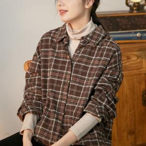 Cotton Classic Check Shirt Long Sleeve Oversized Plaid Shirt