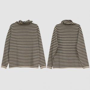 Horizontal Striped Base Shirt High Neck Cotton Sweater