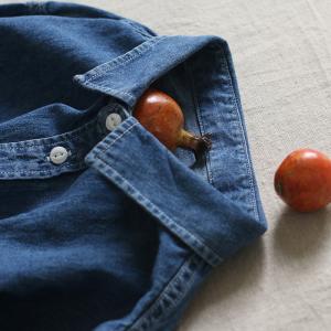 Classic Oversized Blue Shirt Button Down Cotton Linen Blouse