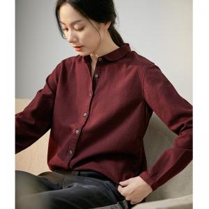 Cotton Brushed Long Sleeve Blouse Cozy Casual Oversized Shirt