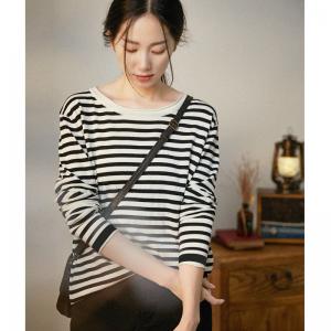 Casual Style Striped Knitwear Oversized Cotton Sweater