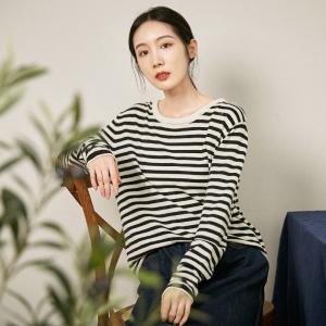 Casual Style Striped Knitwear Oversized Cotton Sweater