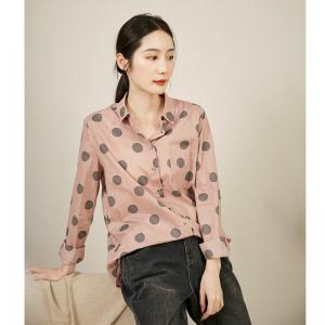 French Chic Polka Dot Shirt Womens Cotton Vintage Blouse