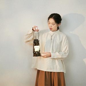 Loose-Fitting Embroidered Shirt Cotton Linen Comfy Blouse