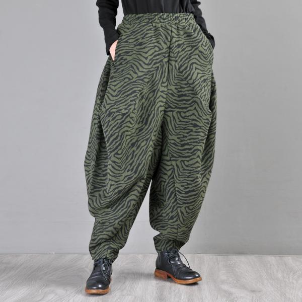 Zebra Prints Army Green Balloon Pants Cotton Harem Pants for Women