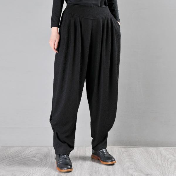 Jacquard Weave Black Tapered Pants Loose Comfy Designer Draped Pants