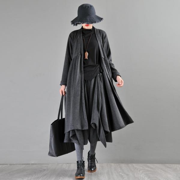 High-Waist Dark Gray Cardigan Fit and Flare Cotton Oversized Cardigan