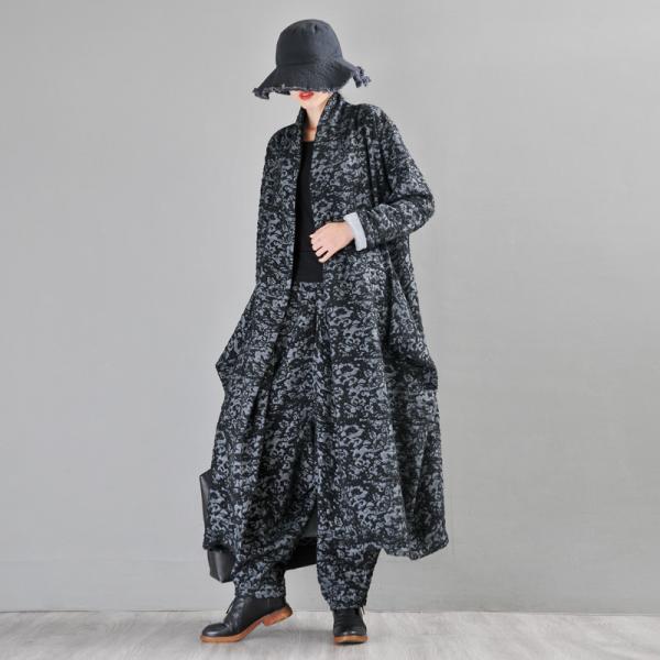 Stereo Jacquard Flare Cardigan Plus Size Cotton Blend Draped Coat