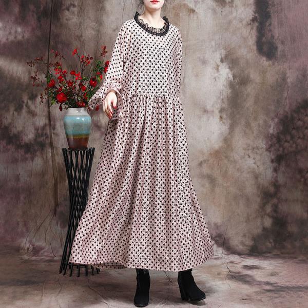 Lace Collar Small Dotted Dress Trumpet Sleeve Elegant Dress