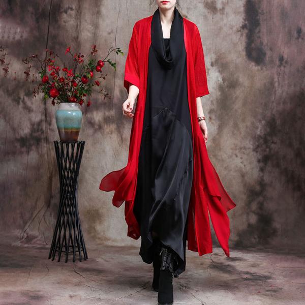 Elegant Wool Blend 3/4 Sleeve Solid Color Red Black modest comfy