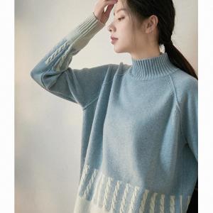 Azure Knit Turtleneck Sweater Merino Wool Oversized Cable Knit Sweater