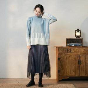 Azure Knit Turtleneck Sweater Merino Wool Oversized Cable Knit Sweater