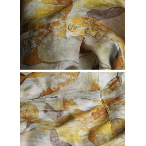 Yellow Leaf Pattern Linen Shirt Womens Printed Loose Blouse