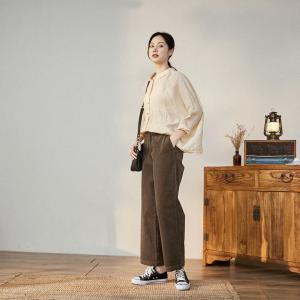 British Style Straight Leg Pants Womens Corduroy Trousers