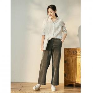 British Style Straight Leg Pants Womens Corduroy Trousers