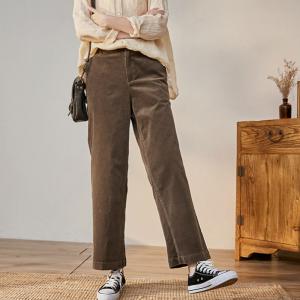 British Style Straight Leg Pants Womens Corduroy Trousers