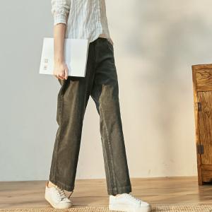 British Style Straight Leg Pants Womens Corduroy Trousers