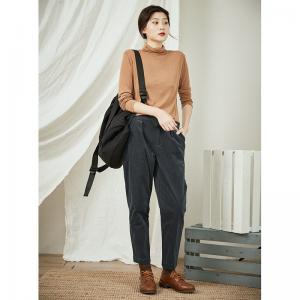 Slim-Fit Cotton Corduroy Pants Korean Straight-Leg Trousers for Women