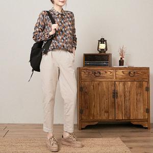 Slim-Fit Cotton Corduroy Pants Korean Straight-Leg Trousers for Women