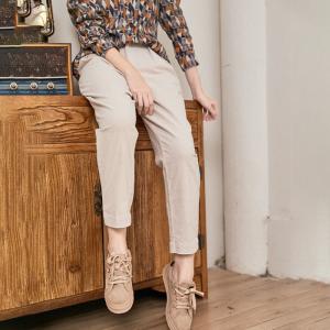 Slim-Fit Cotton Corduroy Pants Korean Straight-Leg Trousers for Women