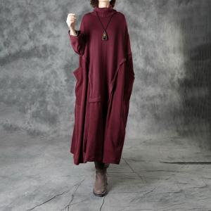 Corduroy Splicing Turtleneck Sweater Dress Large Winter Kaftan